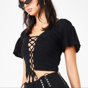 I Am Gia Gwyneth Lace Up Crop Top